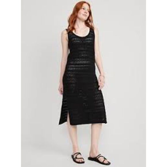 Old Navy Other - Old Navy Cotton Fitted Sleeveless Crochet Swim Cover Up Midi Dress Black Size M
